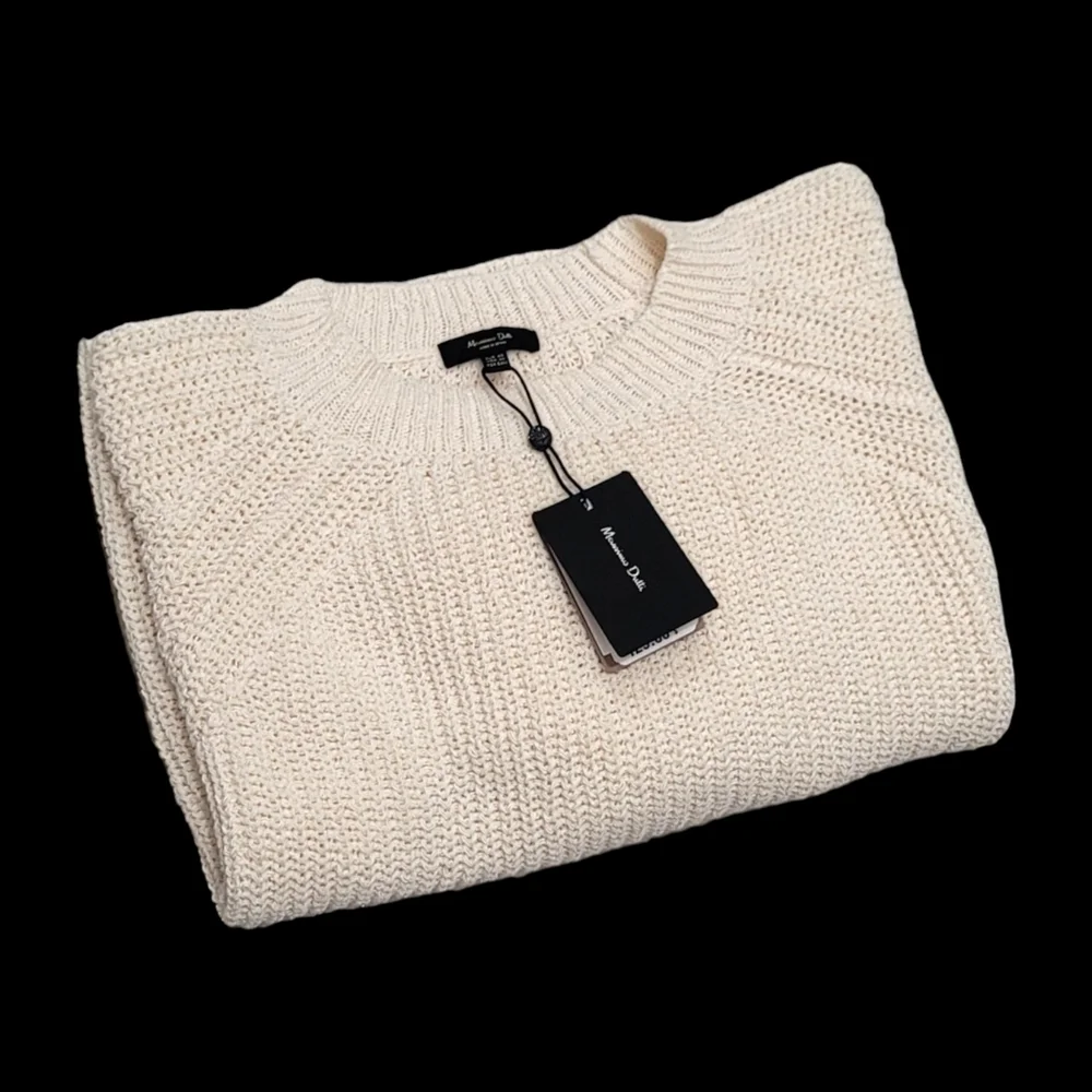 Women's Sweater MASSIMO DUTTI Purl Knit Linen & Cotton, Color Ivory, Size XS - Picture 3 of 15